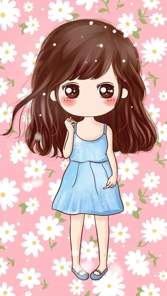 hình ảnh chibi nữ cute đứng giữa vườn hoa cúc
