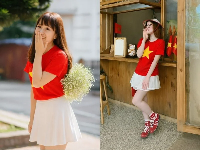 10+ cách tạo dáng chụp ảnh với áo cờ đỏ sao vàng mừng ngày lễ