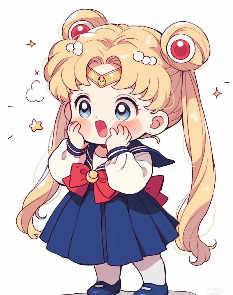 Hình ảnh anime cute bé gái chibi tóc vàng kiểu Sailor Moon mặc váy thủy thủ
