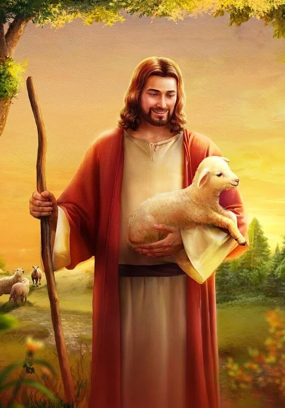 Chúa Giêsu nhân lành bế chú chiên nhỏ