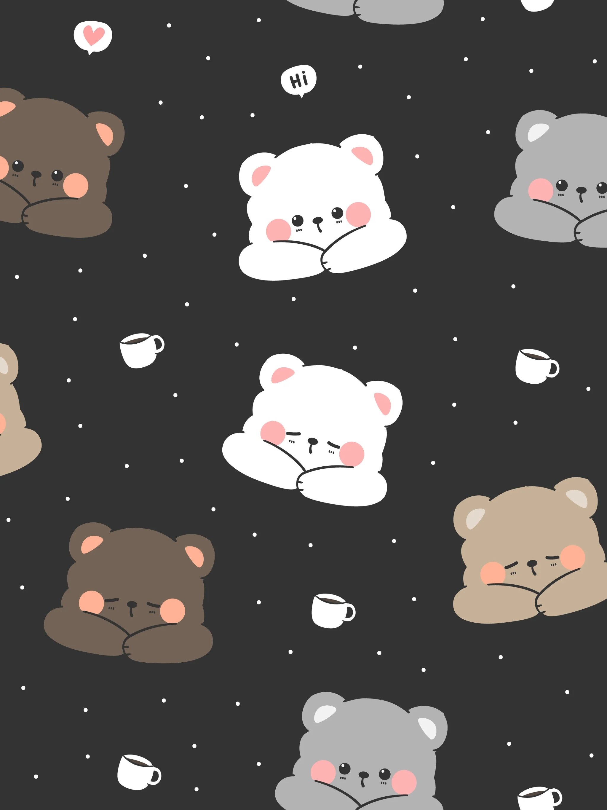 Hình nền iPad cute với họa tiết gấu nhỏ trên nền đen