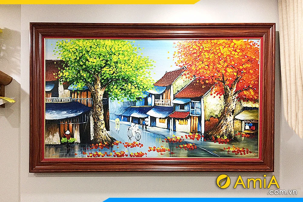 Tranh sơn dầu phong cảnh phố cổ mùa thu đẹp TSD 390