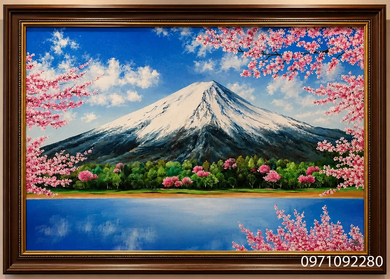 Tranh sơn dầu phong cảnh núi phú sĩ treo tường - Tranh Sơn Dầu Trang Trí