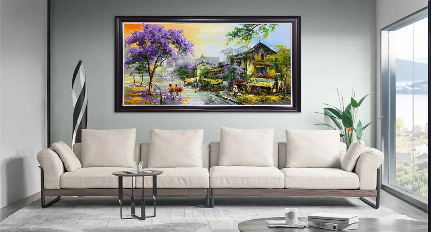 Tranh sơn dầu chân dung thiếu nữ đội vòng hoa trắng
