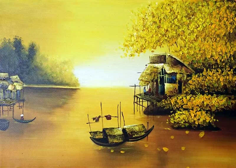 Tranh sơn dầu tĩnh vật bình hoa hồng đỏ