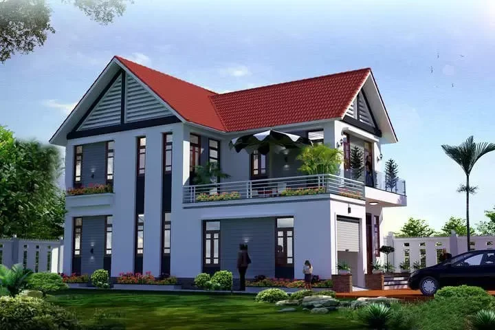 Mặt bằng nhà chữ L 2 tầng 4 phòng ngủ hiện đại