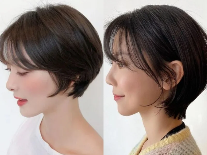 tóc bob uốn cụp ôm gáy mái thưa