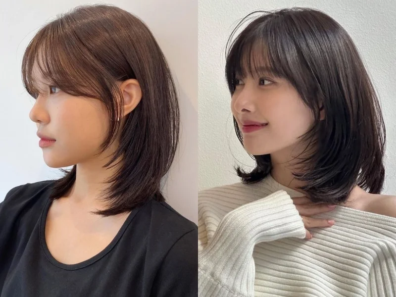tóc ngắn layer uốn cụp mái thưa
