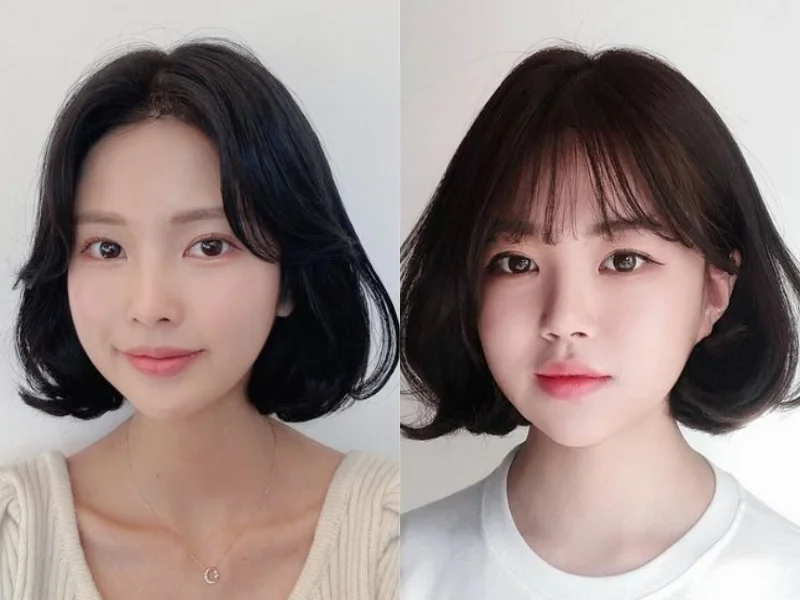 tóc bob ngắn uốn cụp phồng đuôi