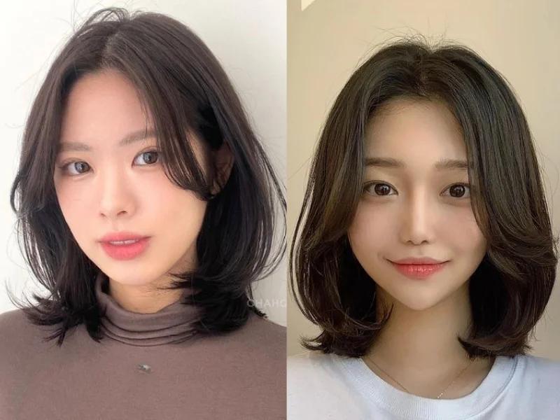 tóc ngắn uốn cụp rẽ mái uốn phồng