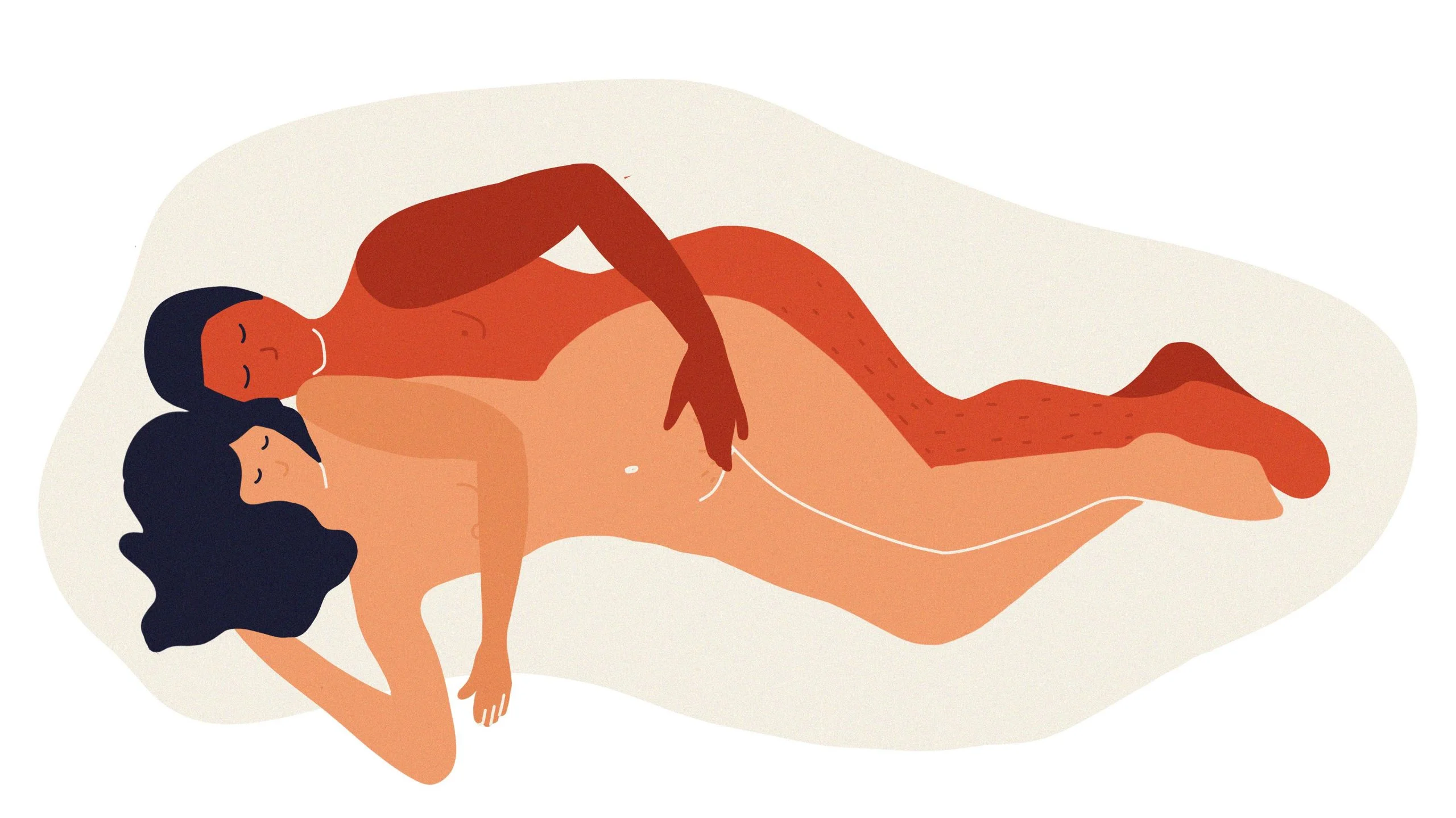 Minh họa cặp đôi thực hiện sex úp thìa với phong cách nghệ thuật ấm áp và gần gũi