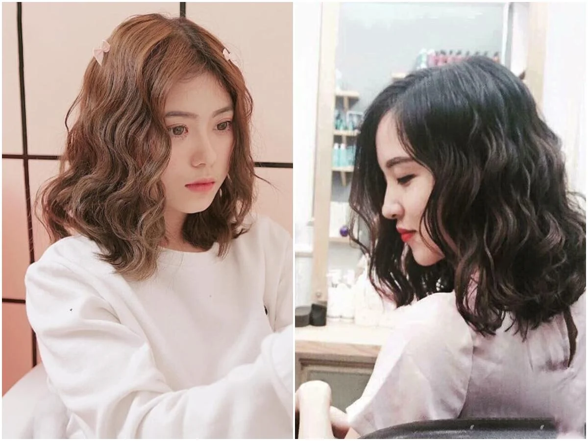 Hai cô gái sở hữu tóc ngang vai uốn sóng, một kiểu nâu sáng và một kiểu đen