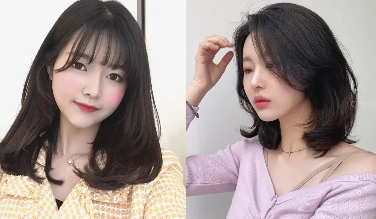 Hai cô gái diện kiểu tóc ngang vai đen, một mái thưa và một uốn cụp