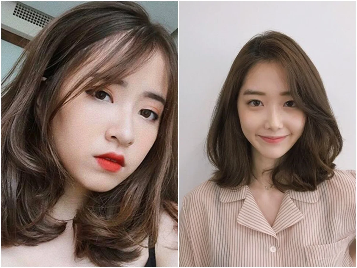Cô gái tóc nâu ngang vai uốn nhẹ, tạo vẻ nữ tính