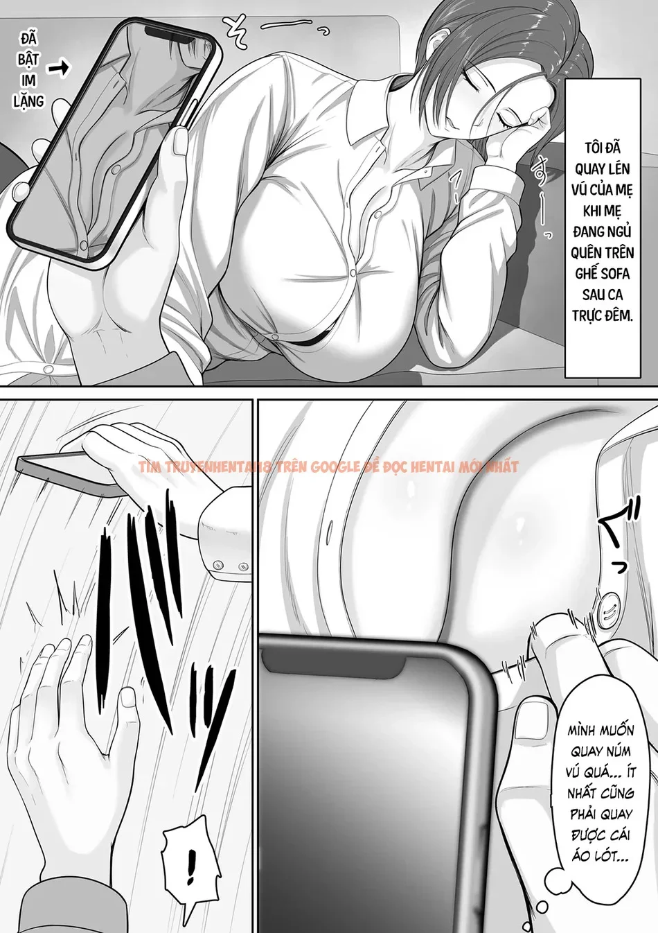 Hentai cảnh sát: nhân vật nữ cảnh sát đang nằm nghỉ trên sofa và sử dụng điện thoại trong phong cách manga.