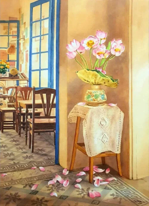 Tranh hoa sen "Góc Xưa"