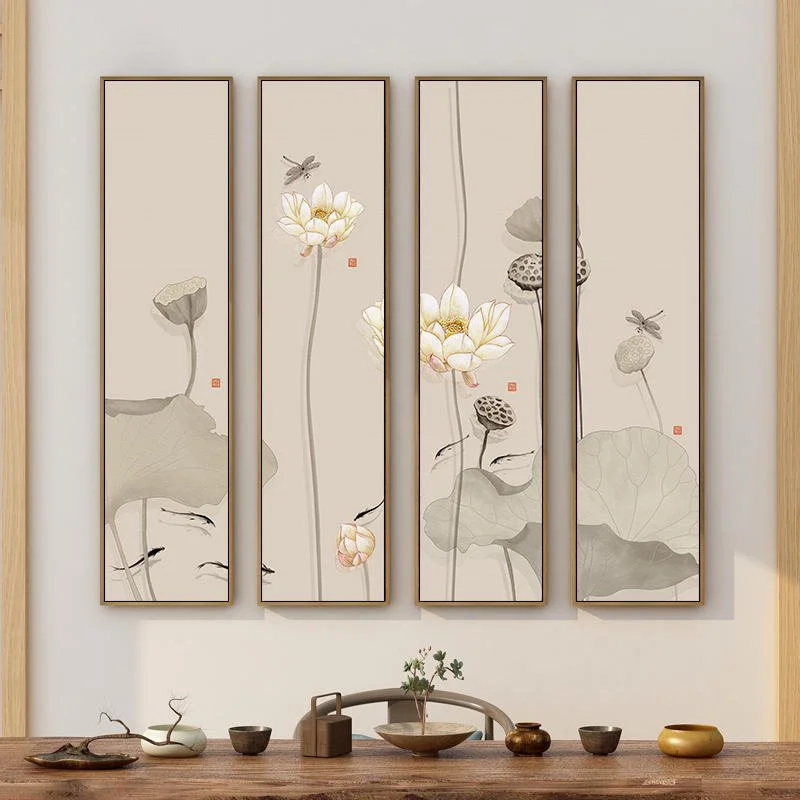 tranh treo tường hoa sen bộ bốn tấm nghệ thuật