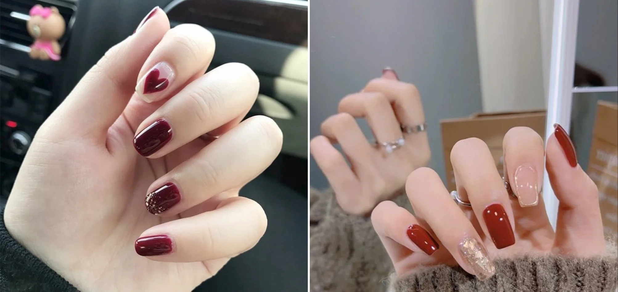 Móng tay màu đỏ thẫm đơn giản