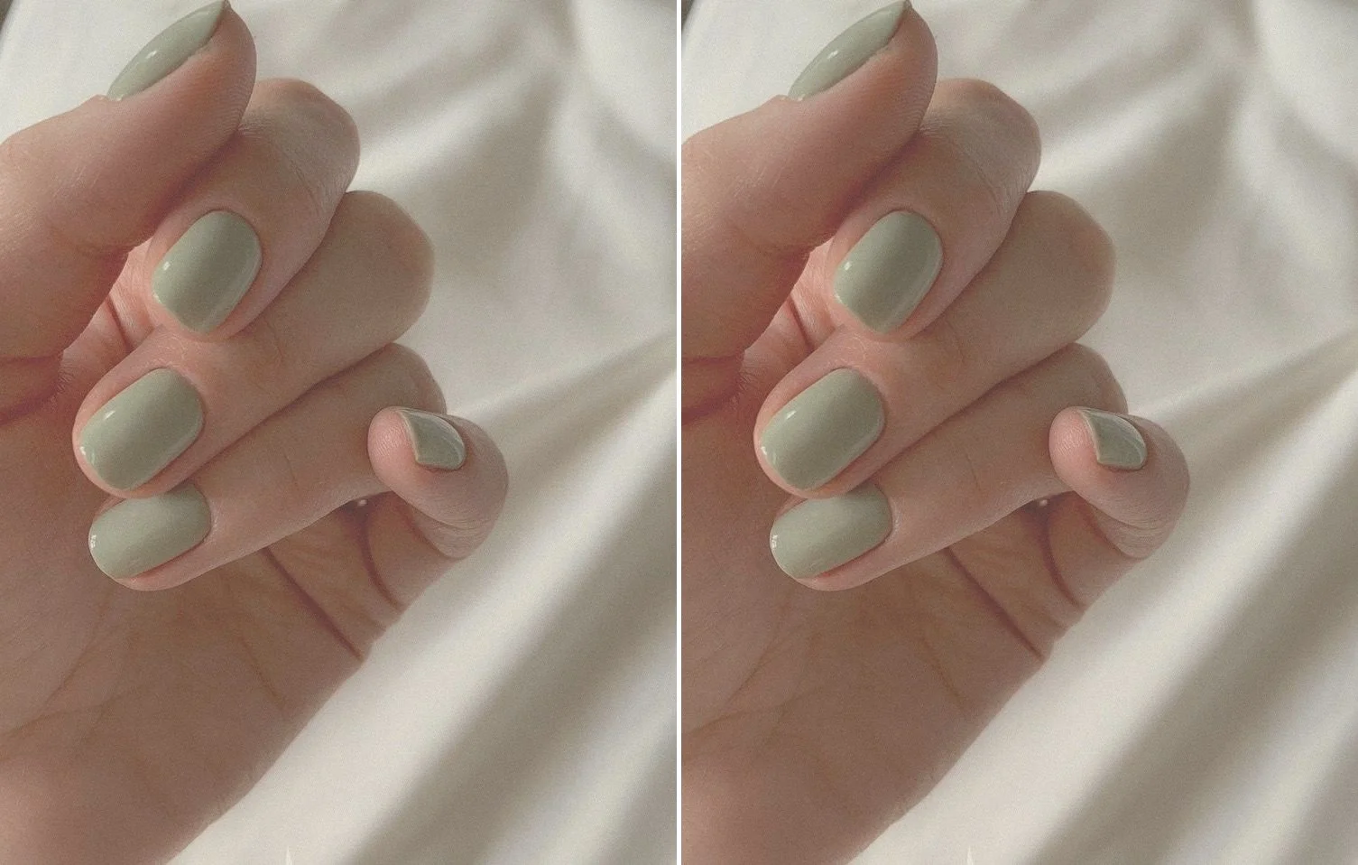 Nail màu xanh rêu pastel dạng bột nhạt, phong cách tối giản thanh lịch