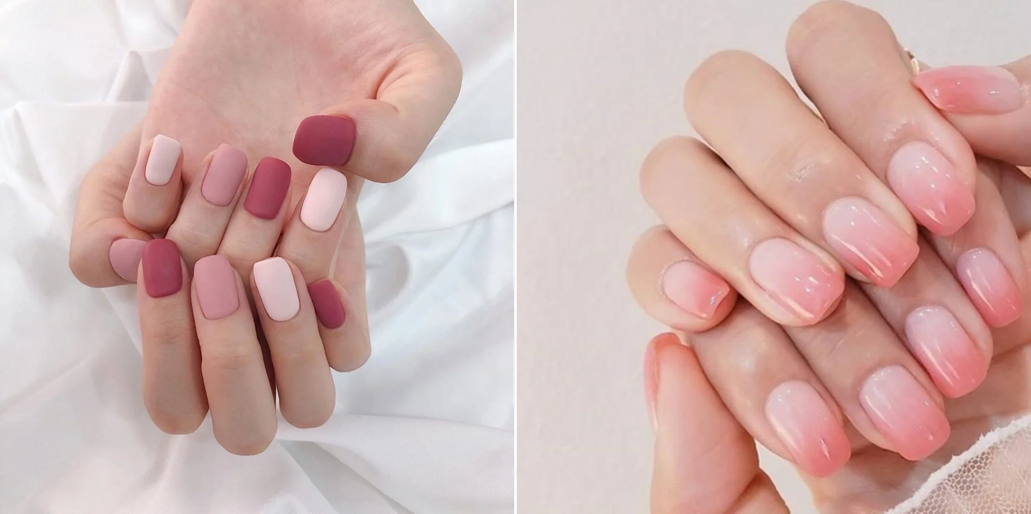Nail hồng nude ombre đơn giản thanh lịch cho cô dâu