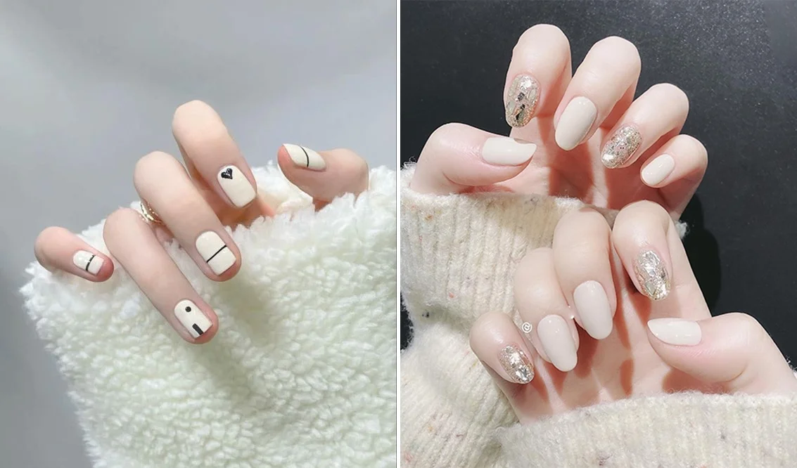 Móng tay trắng chi tiết đen nhỏ tinh tế