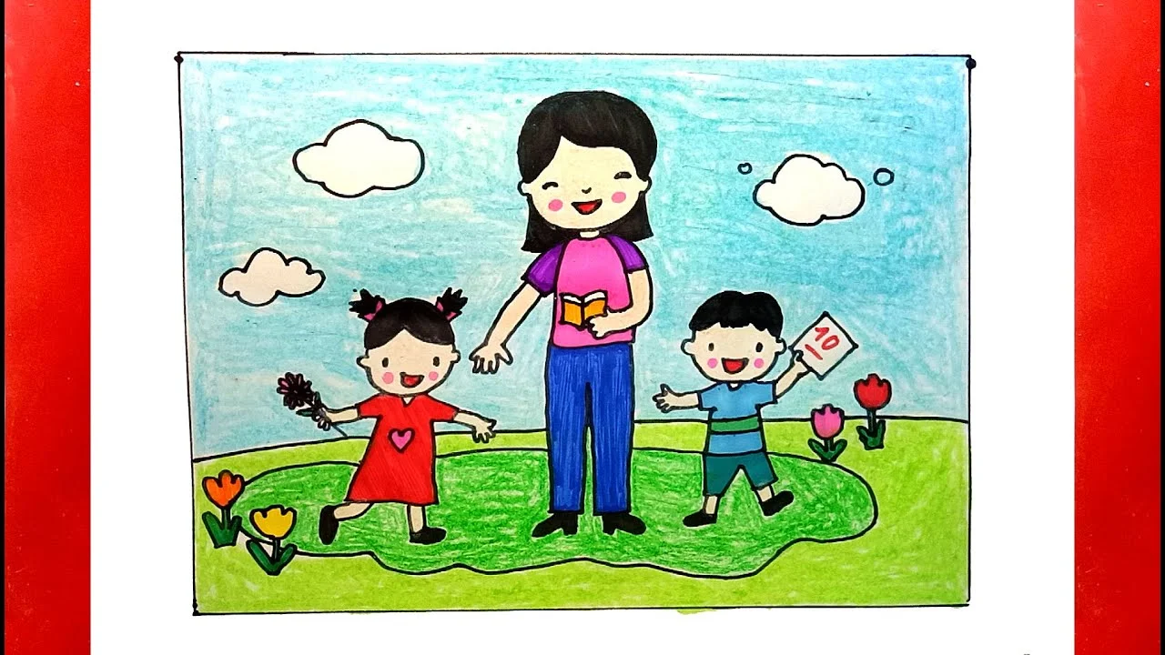 Vẽ tranh đề tài ngày nhà giáo Việt Nam 20/11 - Vẽ tranh ngày nhà giáo Việt Nam 20-11 đơn giản mà đẹp
