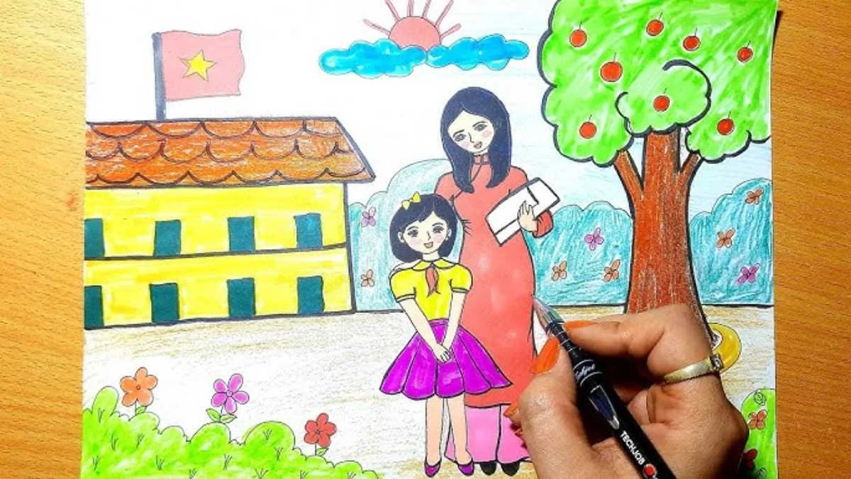 Cách vẽ tranh 20-11 tri ân thầy cô đơn giản và đẹp nhất