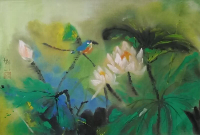Tranh thủy mặc Sen, 60x100 cm