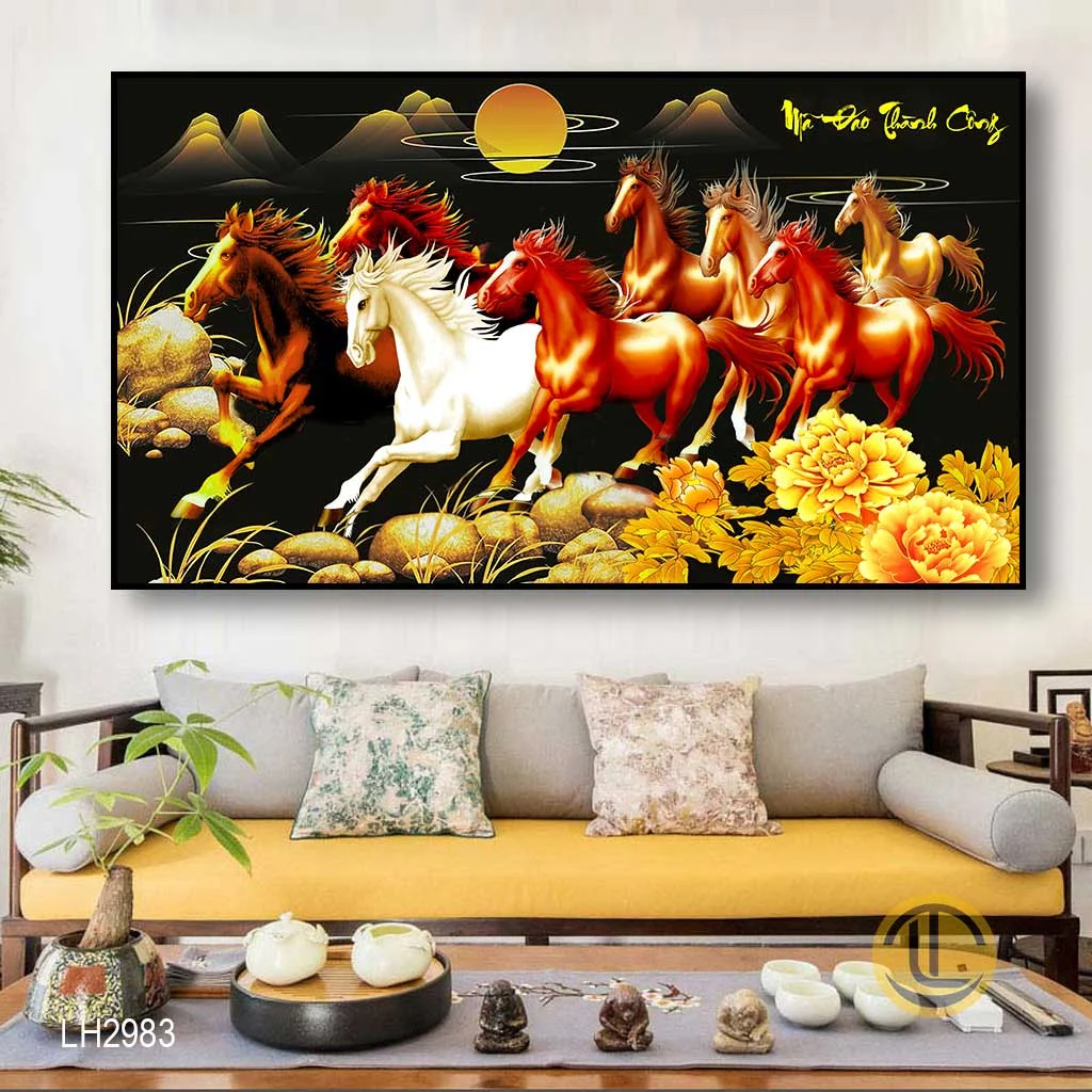 Tranh mã đáo thành công trang trí phòng khách sang trọng
