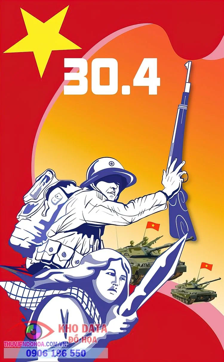 Vector Tranh cổ động 30 tháng 4