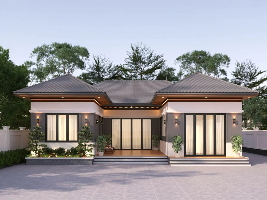 Mẫu nhà cấp 4 mái Nhật chữ U
