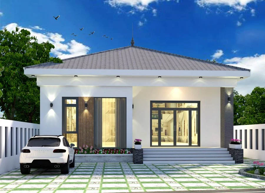 Mẫu nhà cấp 4 mái Nhật 3 phòng ngủ 1 phòng thờ