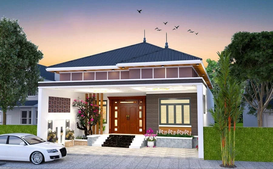Mẫu nhà cấp 4 mái Nhật 3 phòng ngủ 1 phòng thờ (3)