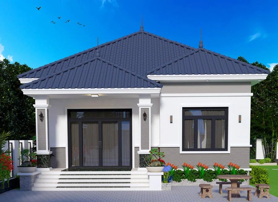 Mẫu nhà cấp 4 mái Nhật 3 phòng ngủ 1 phòng thờ (2)