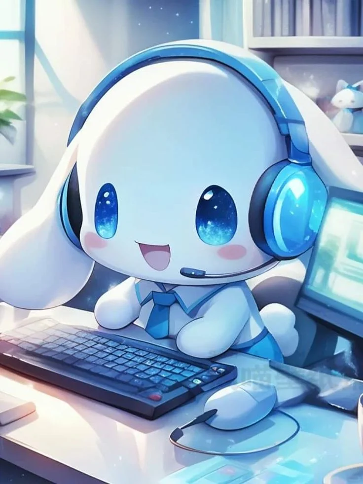 Avatar thỏ trắng đeo tai nghe chơi game dễ thương