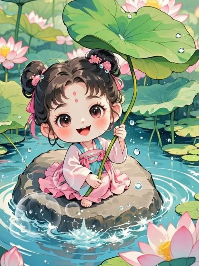 Avatar dễ thương bé gái che lá sen