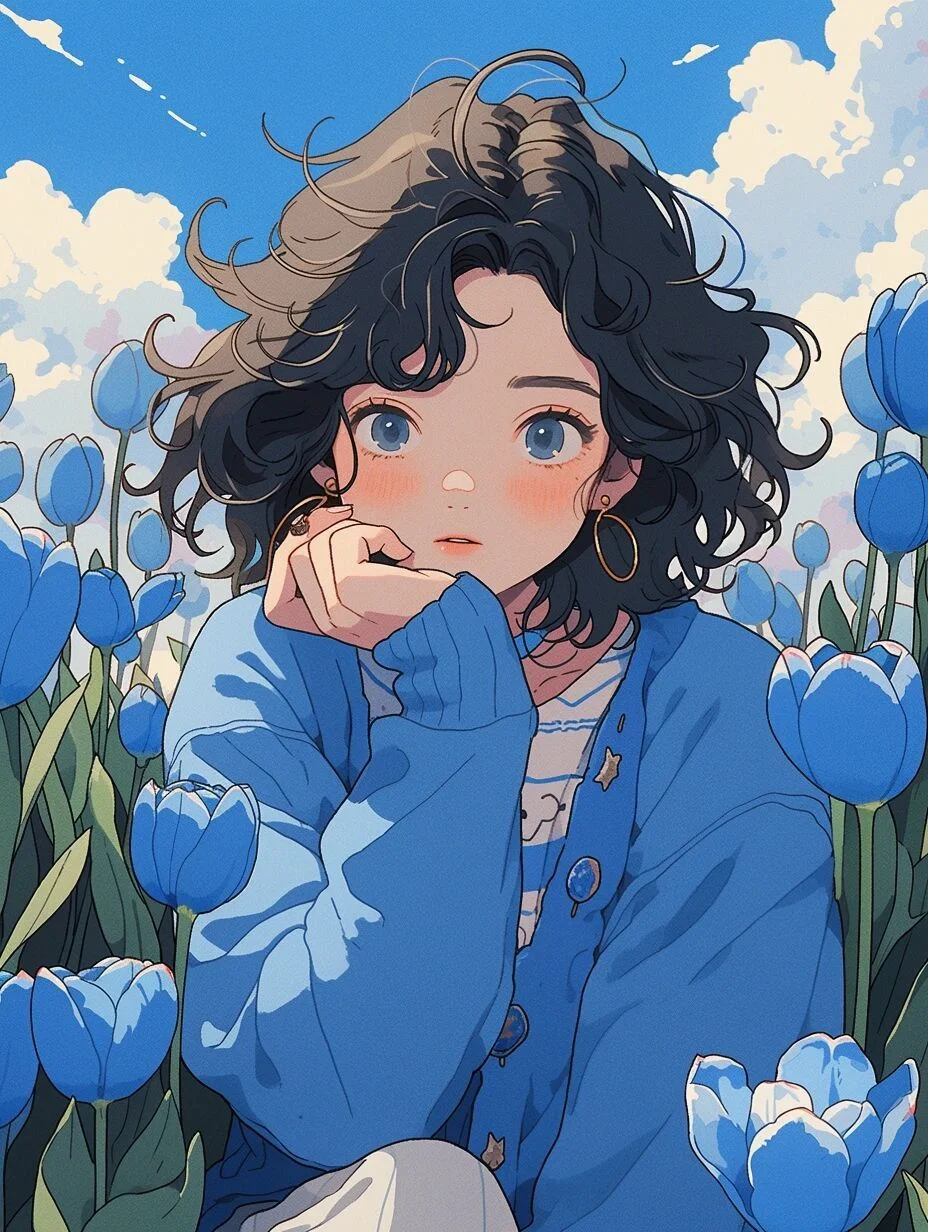 Avatar dễ thương cô gái giữa vườn hoa tulip