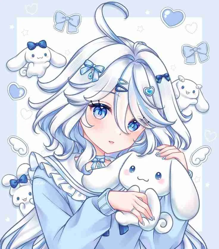cô gái anime tóc xanh ôm thú bông dễ thương làm avatar