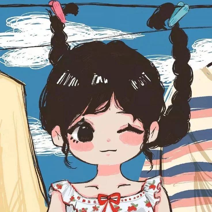 Avatar cô gái hoạt hình dễ thương với kiểu tóc tết