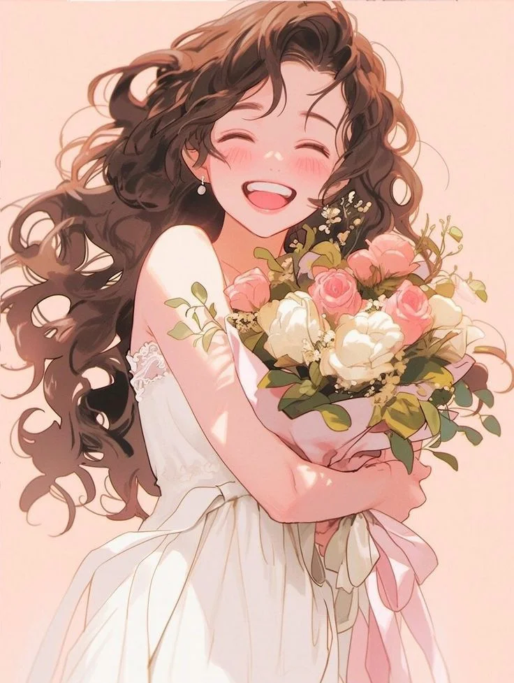 Avatar dễ thương cô gái ôm hoa tươi